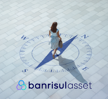 imagem de mulher caminhando com desenho de b�ssola no ch�o