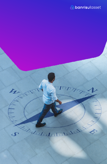 imagem de homem caminhando sobre desenho de b�ssola no ch�o