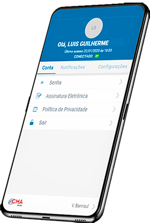 Imagem tela de app Banrisul Corretora Ilustração da tela de um celular com o app da Banrisul Corretora.