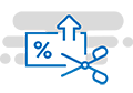 Ilustrao de percentual, tesoura e seta para cima.